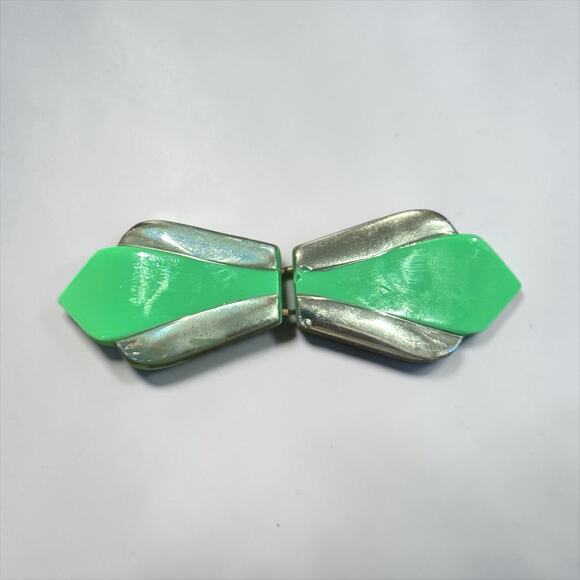 Neon Jade Green Art Deco Glass Buckle Chrome Streamline Gatsby Glam 1920s